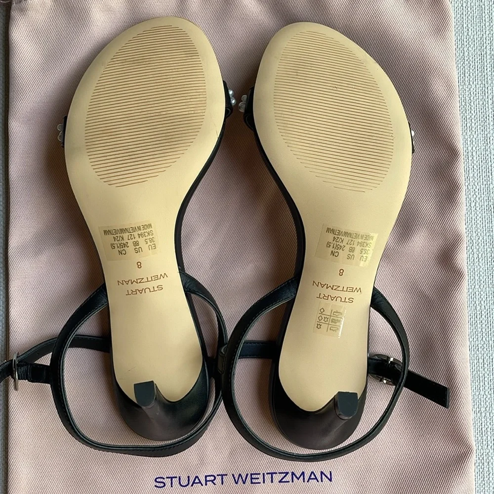 Stuart Weitzman dancer Sandals - black with Pearl Accents - size 8